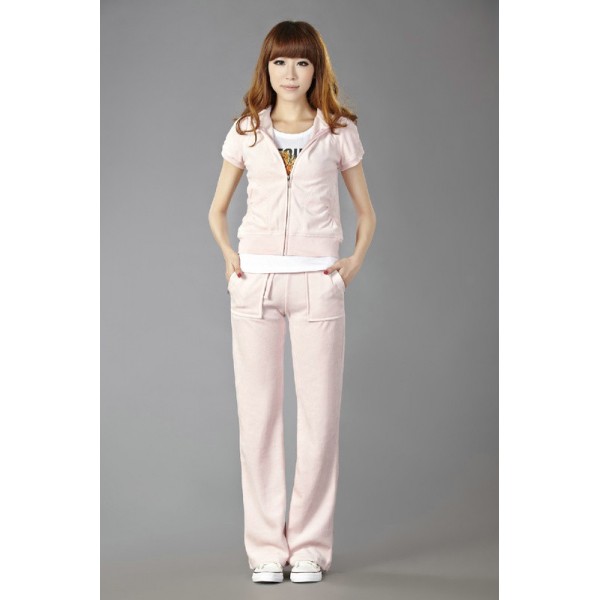 Juicy Couture Short Tracksuits Orignal Velour With Pocket Long Pants Light Pink