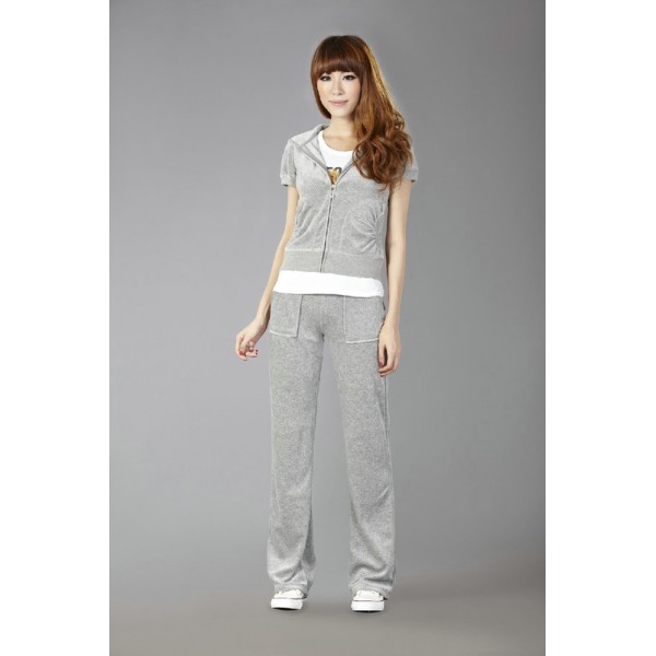 Juicy Couture Short Tracksuits Orignal Velour With Pocket Long Pants Gray