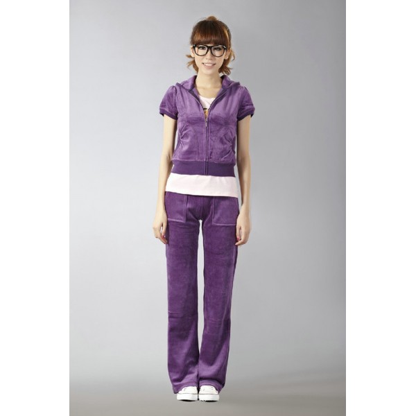 Juicy Couture Short Tracksuits Orignal Velour With Pocket Long Pants Purple