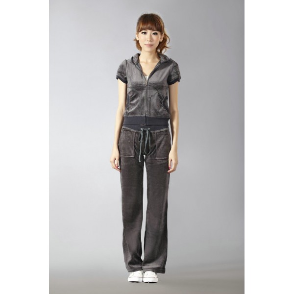 Juicy Couture Short Tracksuits Orignal Velour With Pocket Long Pants Dark Gray