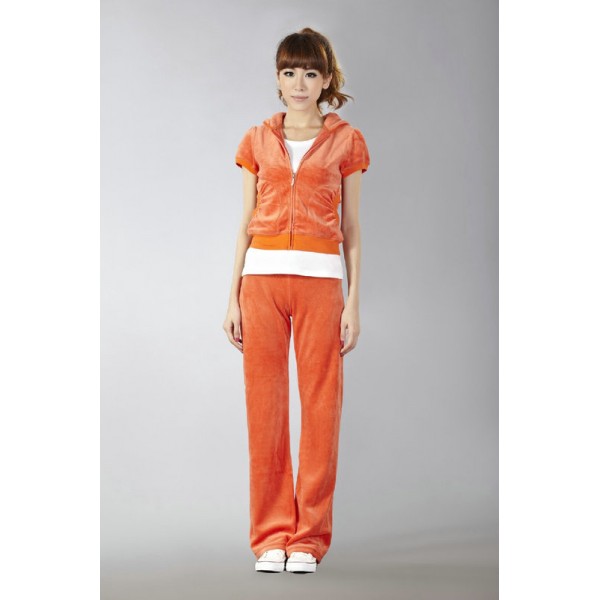 Juicy Couture Short Tracksuits Orignal Velour Long Pants Orange