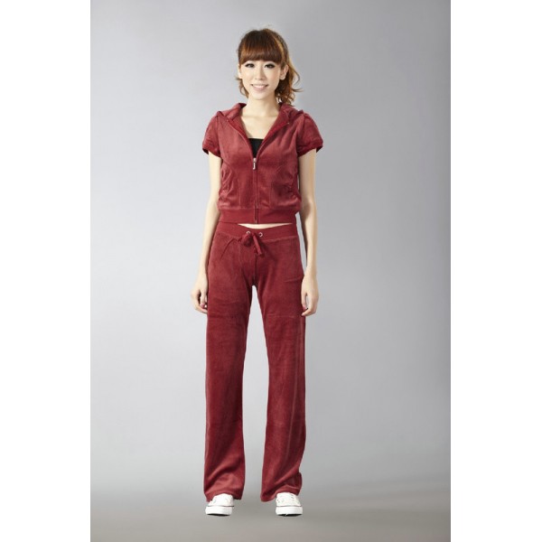 Juicy Couture Short Tracksuits Orignal Velour Long Pants Dark Red