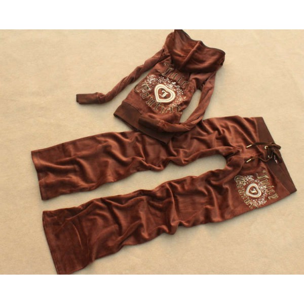Juicy Couture Tracksuits Heart JC Velour Hoodie Chestnut