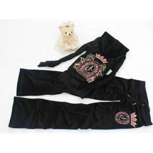 Juicy Couture Tracksuits Crest JC Flower Velour Hoodie Black